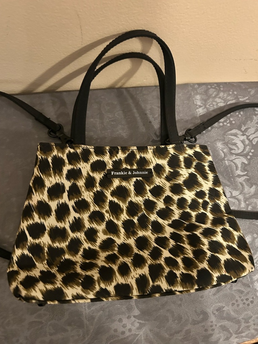 Frankie & Johnnie Leopard-Print Mini Shoulder Bag in Black and Tan